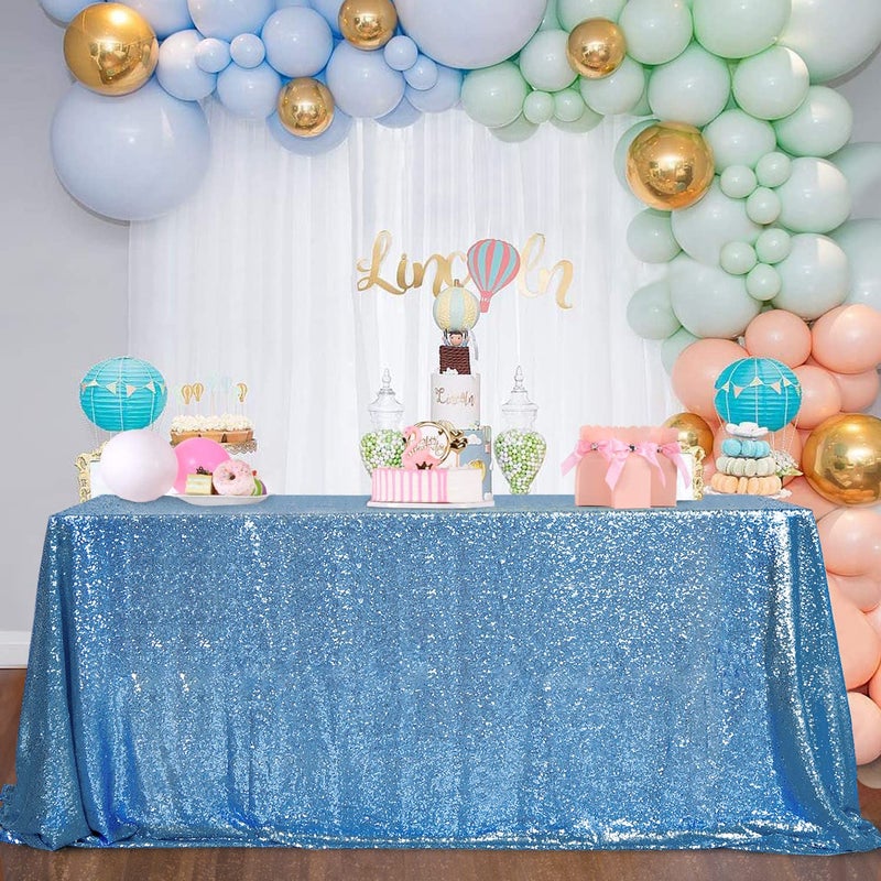 B.Cool B-COOL Sequin Tablecloths Rectangular Table Overlays Baby Blue Spring Decorations Sparkly Cloth for Reception Baby Shower Tablecloth 90x156inch - Image 3